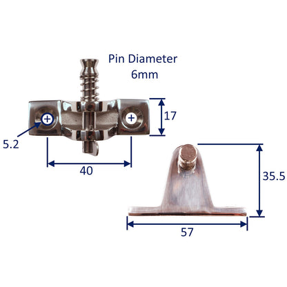 80 Degree Angled Deck Hinge & 6mm Removable Pin, Used For Spray Hoods & Canopies, 316 Stainless Steel