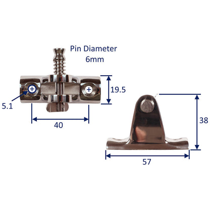 Stainless Steel Tube Hinge With Concave Shaped Base To Fit 25mm Tube & Removable Pin, Used For Spray Hoods & Canopies