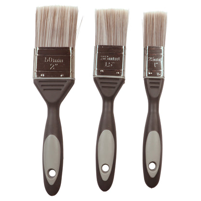 Set of 3 Synthetic Paint Brushes, 1inch, 1.5inch & 2inch, No-Loss Bristles