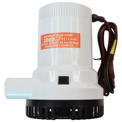 SEAFLO 2000 GPH Electric Bilge Pump / Non-Automatic / Submersible Pump / 12Volt