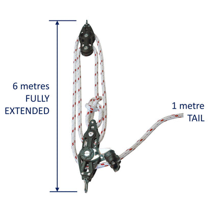 Sailing Pulley Block System 4:1 Ratio, 14mm Red Fleck Braided Polyester Line, Tied To Block (Not Spliced)