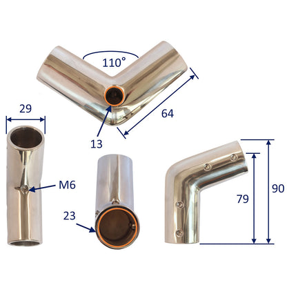 Tube Elbow Fitting At 110 Degree Angle, 316 Grade Stainless Steel, Available In Sizes To Fit 22mm And 25mm Tube