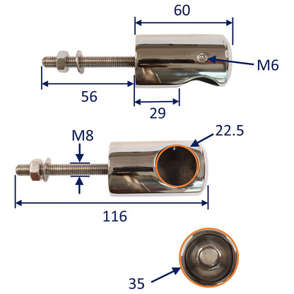 Handrail Tube End Fitting With External Thread, Stainless Steel, Available In Sizes To Fit 22mm And 25mm Tube