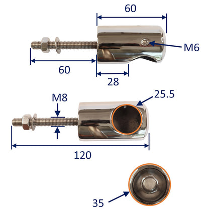 Handrail Tube End Fitting With External Thread, Stainless Steel, Available In Sizes To Fit 22mm And 25mm Tube