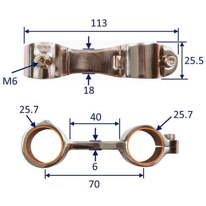 Handrail Parallel Rail Centre Fitting, 316 Stainless Steel, Available For 25mm Tube With Clamp-Over Hinged End