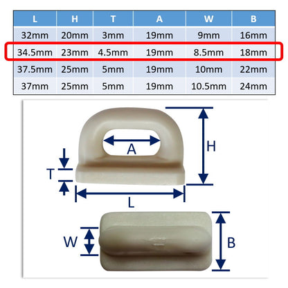 Nylon Flat Base Slider For Mainsail Attachment To Mast Track, Various Sizes Available