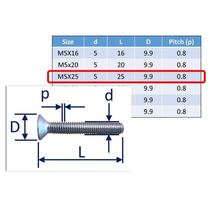 stainless steel countersunk bolts M5x25