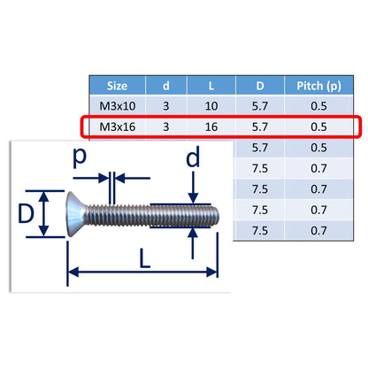 stainless steel countersunk bolts M3x16