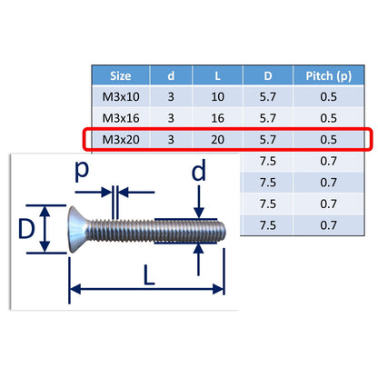 stainless steel countersunk bolts M3x20