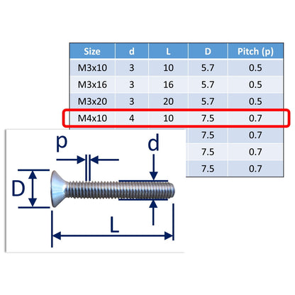 stainless steel countersunk bolts M4x10