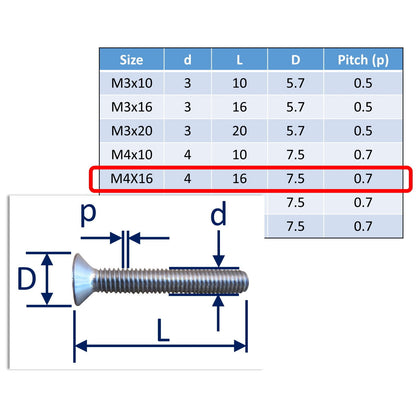 stainless steel countersunk bolts Mx16