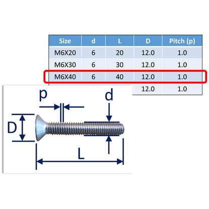 stainless steel countersunk bolts M6x40