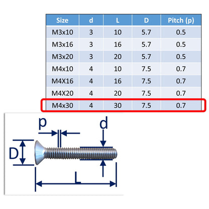 stainless steel countersunk bolts M4x30