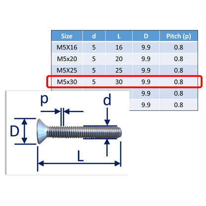 stainless steel countersunk bolts M5x30