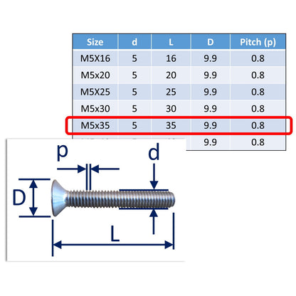 stainless steel countersunk bolts M5x35