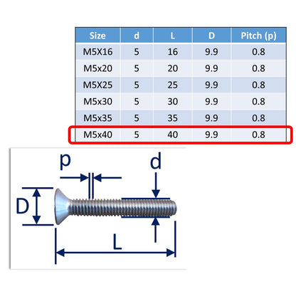 stainless steel countersunk bolts M5x40