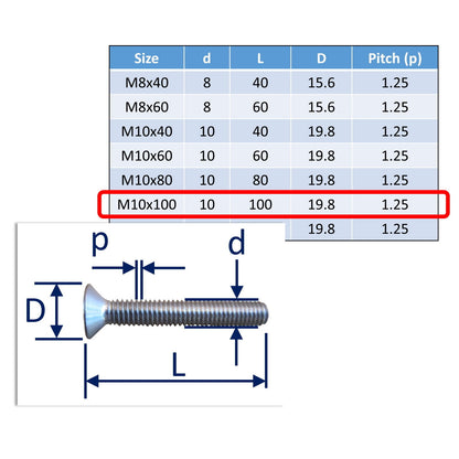 stainless steel countersunk bolts M10x100