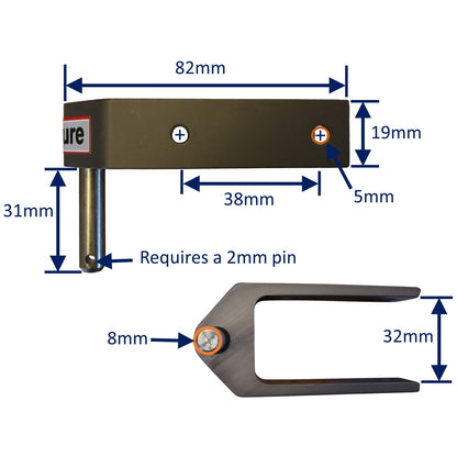 Rudder Top Pintle Mounting With 2 Attachment Holes, 32mm Grip, Including 316 Stainless Steel Pin