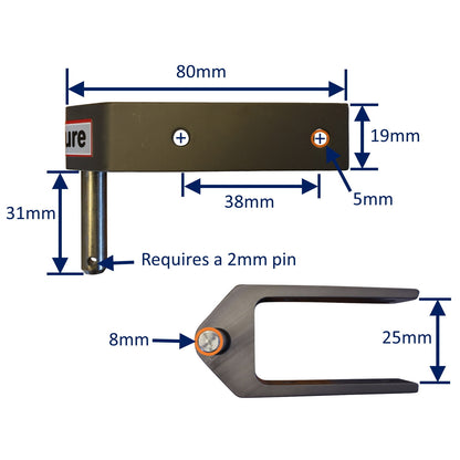 Rudder Top Pintle Mounting With 2 Attachment Holes, 25mm Grip, Including 316 Stainless Steel Pin