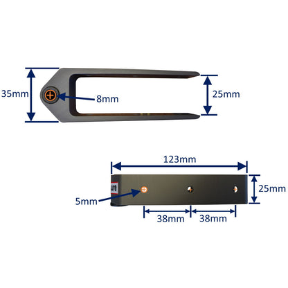 Rudder Bottom Gudgeon Mounting With 3 Attachment Holes, 25mm Grip, Including Replaceable Carbon Bush