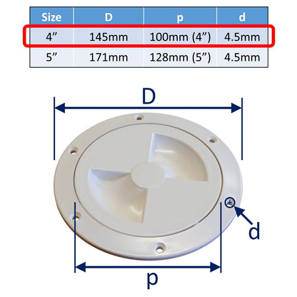 Round Waterproof Hatch Cover, Screw-In With Rubber O-Ring Seal, White Colour