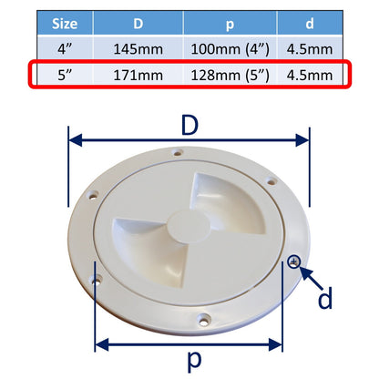 Round Waterproof Hatch Cover, Screw-In With Rubber O-Ring Seal, White Colour