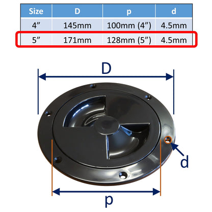 Round Waterproof Hatch Cover, Screw-In With Rubber O-Ring Seal, Black Colour