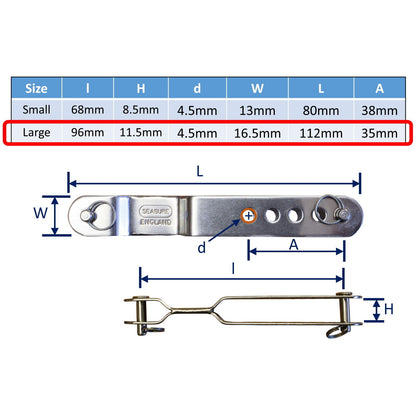 Dinghy Shroud Adjuster, 316 Stainless Steel Shroud Attachment Bracket, With Variable Length Adjustment