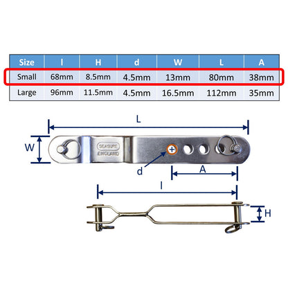 Dinghy Shroud Adjuster, 316 Stainless Steel Shroud Attachment Bracket, With Variable Length Adjustment