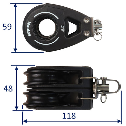 Nautos Organic 57 Double Swivel Sailing Pulley Block With Ball Race