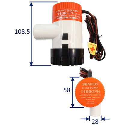 SEAFLO 1100 GPH Electric Bilge Pump / Submersible Pump / 12Volt Bilge Pump. Boat Bilge Pump