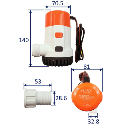 SEAFLO 1500 GPH Electric Bilge Pump / Submersible Pump / 24Volt Bilge Pump. Boat Bilge Pump With Non-Return Valve