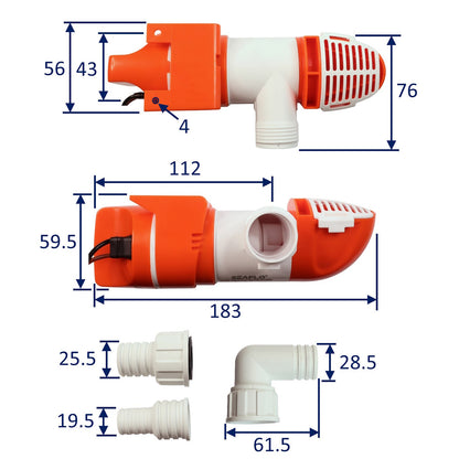 SEAFLO 800 GPH Low Profile Automatic Bilge Pump / Outlet and Pump Body Can Rotate 360 degrees / 12 Volts / Horizontal or Vertically Mounted