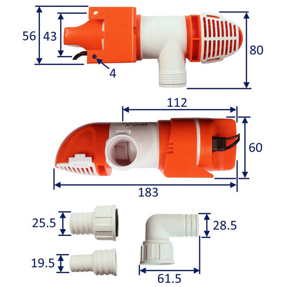 SEAFLO 1100 GPH Low Profile Automatic Timer Sensor Bilge Pump. Outlet and pump body can rotate 360 degrees / 12 Volts / Horizontal or Vertically Mounted