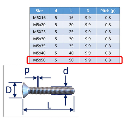 Stainless Steel Countersunk Screws - A4 Stainless (Marine Grade) - Metric Threads