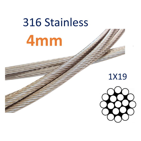 Stainless Steel Wire Rope, 316-Grade 1x19 For Marine & Rigging